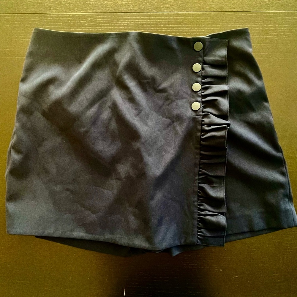 Tory Sport Navy Mini Skort with Ruffle and Button Accents